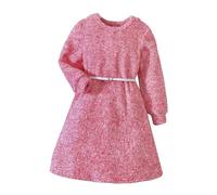 YCBMINGCAN Petits/grands enfants filles couleurs mélangées automne hiver avec ceinture robe en peluche douce confortable maison extérieur robe fille tenue chaude de l'Avent 10 ans, Rose, 5-6 ans