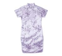 YCBMINGCAN Pour les tout-petits, les enfants, les grands enfants, à manches courtes, col montant, boucle dorée, cheongsam chinois, robe du Nouvel An, robes de vacances à carreaux (2-Violet, 4-5 ans)