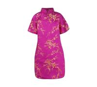 YCBMINGCAN Pour tout-petits, grands enfants, manches courtes, col montant, boucle dorée, cheongsam chinois, robe de Nouvel An, robe de vacances à carreaux (2-rose vif, 7-8 ans), Rose chaud, 7-8 ans