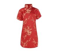 YCBMINGCAN Pour tout-petits, grands enfants, manches courtes, col montant, boucle dorée, cheongsam chinois, robe de Nouvel An, robe de vacances à carreaux (2-rouge, 7-8 ans)