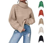YCBMINGCAN Pull à col roulé surdimensionné pour femme - Pull en tricot épais avec motif torsadé pour l'automne et l'hiver - Pull chaud en tricot cropped ample - Pull décontracté à manches longues pour