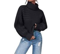 YCBMINGCAN Pull à col roulé surdimensionné pour femme - Pull en tricot épais avec motif torsadé pour l'automne et l'hiver - Pull chaud en tricot cropped ample - Pull décontracté à manches longues pour