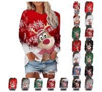 YCBMINGCAN Pull de Noël pour femme avec motif de renne - T-shirt à manches longues - Col rond - Pull avec flocons de neige - Pour Noël, #01hot pink, S