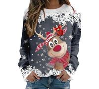 YCBMINGCAN Pull de Noël pour femme avec motif de renne - T-shirt à manches longues - Col rond - Pull avec flocons de neige - Pour Noël, Gris #02, S