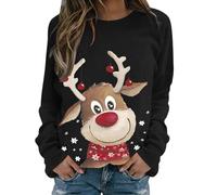 YCBMINGCAN Pull de Noël pour femme avec motif de renne - T-shirt à manches longues - Col rond - Pull avec flocons de neige - Pour Noël, #03black, S