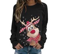 YCBMINGCAN Pull de Noël pour femme avec motif de renne - T-shirt à manches longues - Col rond - Pull avec flocons de neige - Pour Noël, #04black, S