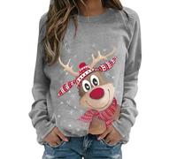 YCBMINGCAN Pull de Noël pour femme avec motif de renne - T-shirt à manches longues - Col rond - Pull avec flocons de neige - Pour Noël, Gris #04, S