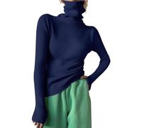 YCBMINGCAN Pull en côtelé à col roulé pour femme, haut avec trou pour le pouce, manches longues, faux col, couleur unie, coupe cintrée, pull tricoté décontracté Débardeur Enfant 4 Ans (Navy, XXXXXL)
