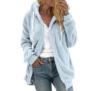 YCBMINGCAN Pull Femme Grande Taille Couleur Unie Sweat à Capuche Manteau en Peluche Laine Chaude Haut Zippé Veste Polaire Femme Avec, bleu clair, XXXL
