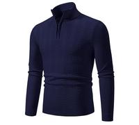 YCBMINGCAN Sweater Homme avec Fermeture Éclair Homme Hiver Mode Sweatshirt Patch Regular Edition Épaule Manches Pull Couleur Unie Pull Top Col Roulé Homme, Marine, L