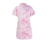 YCBMINGCAN Tout-petits, enfants en bas âge, grands enfants, manches courtes, col montant, boucle dorée, cheongsam chinois, robe du Nouvel An, robes de vacances à carreaux (2-Rose, 5-6 ans)