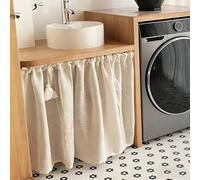 YCBTPS Rideaux Courts Rétro en Coton Et Lin Rideau sous L'Évier De Cuisine, Rideau Anti-poussière Coulissante pour Meuble Bas Placard Fenetre pour Étagères(120x80cm)