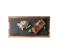 YCBTREE Plateau en ardoise - Plateau de service - Plateau à collation en bois d'acacia et ardoise - Assiette à apéritif - Assiette de service - Plateau à viande pour steak, fromage, sushis, burgers