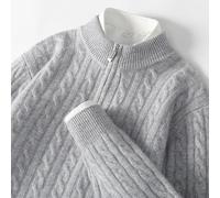 YCCHAH Chandails demi-col roulé chemise à fermeture éclair 100 pure laine pull tricoté double brin épais pull homme automne et hiver grande taille pull en cachemire pulls pour hommes (B, S)