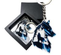 Ycchensying Acrylic Wolf Keychain charms - with Pendant Ring, Outdoor Car Backpack Accessories, for Camping Travel Hiking(Blue)