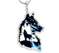 Ycchensying Acrylic Wolf Keychain charms - with Pendant Ring, Outdoor Car Backpack Accessories, for Camping Travel Hiking(Blue)