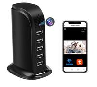 YCCNIU Caméra Espion WiFi 2.4 & 5G, Chargeur USB à 5 Ports avec Mini Caméra Espion Cachée, HD 1080P Micro Camera Cachée WiFi Supportant la Détection de Mouvement et l'enregistrement en Boucle