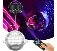 YCCOKJJ Boule à facettes avec moteur amélioré - Moteur rotatif amélioré - 5/8/10/15 tr/min - Boule à facettes argentée de 15,2 cm et 4 lumières de couleur - 18 perles LED - Câble d'alimentation