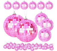 YCCOKJJ Lot de 41 boules décoratives roses réfléchissantes - 4 tailles: 4, 3, 2, 1,2 pouces - Mini boules disco à suspendre - Pour sapin de Noël et maison