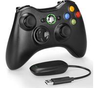 YCCSKY Manette sans fil pour X-Box 360, 2,4 GHz, Xbox 360, avec adaptateur de récepteur, double vibration, manette de jeu pour Xbox 360/PC/Windows (noir)