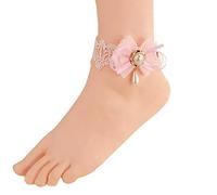 YCDtop Bracelet de Cheville Cheville en Dentelle Rose Bow Pearl Ornement de Pied pour Femme Petit Ornement