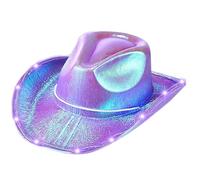 ycezw Chapeau de cowboy avec lumières, chapeau de cowboy à LED - Chapeau de cowboy à LED coloré,Chapeau à large bord LED clignotant lumineux, chapeau de cowboy qui brille dans le noir pour le