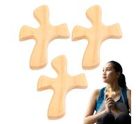 ycezw Croix de poche en bois,croix en bois,Crucifix de poche pour prier - Ensemble de 3 croix réconfortantes à main, croix de maintien portables, croix à main pour prier
