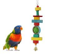 ycezw Jouet pour perroquet - Jouet pour oiseau - Accessoire de cage à oiseaux - Jouet à mâcher en bois naturel multicolore avec cloche pour aras, perroquets gris du Gabon et une variété de