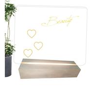 ycezw Tableau lumineux LED, tableau acrylique effaçable avec lumière - Tableau de messages LED avec base en bois - Tableau d'écriture, planche à dessin éclairé, tableau mémo avec lumière pour