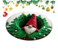 ycezw Tapis 3D illusion d'optique de Noël, paillasson de Noël antidérapant comme revêtement de sol décoratif - Lutin saisonnier - Tapis de zone rond - Pour l'intérieur, l'entrée, la salle à manger
