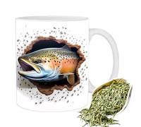 ycezw Tasse à café de pêche, tasse à café en céramique, Grande tasse à thé de pêche en céramique, Funny Fishing Design Grande tasse à thé et à café pour whisky, soupe, bière, eau, vin