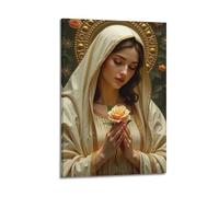 YCGYMX Poster chrétien de la Vierge Marie tenant des fleurs avec les mains pliées - Impression sur toile pour chambre à coucher - Images artistiques modernes - 40 x 60 cm