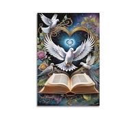 YCGYMX Poster chrétien La Bible et la colombe de la paix - Impression sur toile murale moderne pour chambre à coucher - 50 x 75 cm