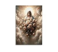 YCGYMX Poster chrétien sur toile représentant des roses blanches et roses entourant la Vierge Marie - Affiches murales et impressions d'art modernes pour chambre à coucher (40 x 60 cm)