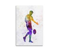 YCGYMX Poster de sport décoratif sur toile représentant un joueur de rugby à l'encre colorée, affiches et images d'art modernes pour décoration familiale (60 x 90 cm)