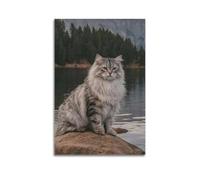 YCGYMX Poster décoratif sur toile représentant un chat du Maine Coon aux yeux verts - Décoration murale moderne pour chambre à coucher (60 x 90 cm)