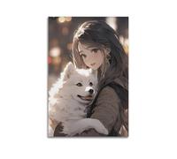 YCGYMX Poster décoratif sur toile représentant une femme avec un chien - Impression d'art moderne pour chambre à coucher - 60 x 90 cm