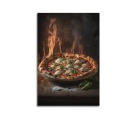 YCGYMX Poster décoratif sur toile représentant une pizza italienne enflammée, affiche et image d'art moderne pour décoration murale familiale (20 x 30 cm)