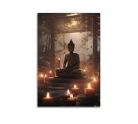 YCGYMX Poster décoratif sur toile représentant une statue de Bouddhisme sous la lumière des bougies - Poster décoratif moderne pour chambre à coucher (50 x 75 cm)