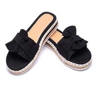 YChao Femme Sandales avec Nœud Mules à Talons Compensees Sandales Bout Ouvert Pantoufles Plateforme Mode Chaussures d'été Confortables,Noir,US4.5/EU35