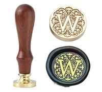 Ychostamp Kit de cachet de cire aux lettres de l'alphabet - Tampon de cire pour scellement initial, sceau en laiton baroque de 25 mm, tampons alphabet avec poignée (lettre W)