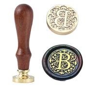 Ychostamp Kit de cachet de cire aux lettres de l'alphabet - Tampon de cire pour scellement initial - Sceau en laiton baroque - 25 mm - Tampons alphabet avec poignée (lettre B)
