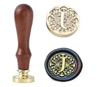 Ychostamp Kit de tampon de cire pour sceau initial - Sceau en laiton baroque - 25 mm - Tampon alphabet avec poignée (lettre J)