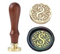 Ychostamp Kit de tampon de cire pour sceau initial - Sceau en laiton baroque - 25 mm - Tampons alphabet avec poignée (lettre S)