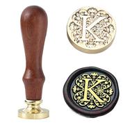 Ychostamp Kit de tampon de cire pour sceau initial - Sceau en laiton baroque de 25 mm, tampons alphabet avec poignée (lettre K)