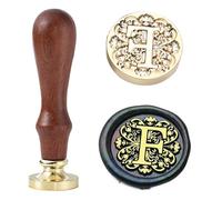 Ychostamp Kit de tampon de cire pour sceau initial - Sceau en laiton baroque de 25 mm, tampons alphabet avec poignée (lettre F)