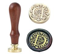 Ychostamp Kit de tampon de cire pour sceau initial - Sceau en laiton baroque de 25 mm, tampons alphabet avec poignée (lettre D)