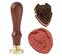 Ychostamp Sceau de cire - Dragon volant avec aile, tampon de bouclier avec rose gravée, tête en laiton amovible en forme de 3D