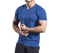 YCHSXAIZ T-Shirts athlétiques en Maille pour Hommes avec col en V Fendu pour la Musculation d'entraînement de Gym Color Blue Size XL