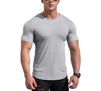 YCHSXAIZ T-Shirts athlétiques en Maille pour Hommes avec col en V Fendu pour la Musculation d'entraînement de Gym Color Gray Size XXL